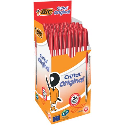 Penna a sfera BIC Cristal M punta 1 mm rosso Conf. 50 pezzi - 8373619